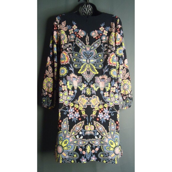Ann Taylor LOFT Knee Length Black Colorful Floral Print Dress BOHO Chic Size XS - Picture 12 of 12